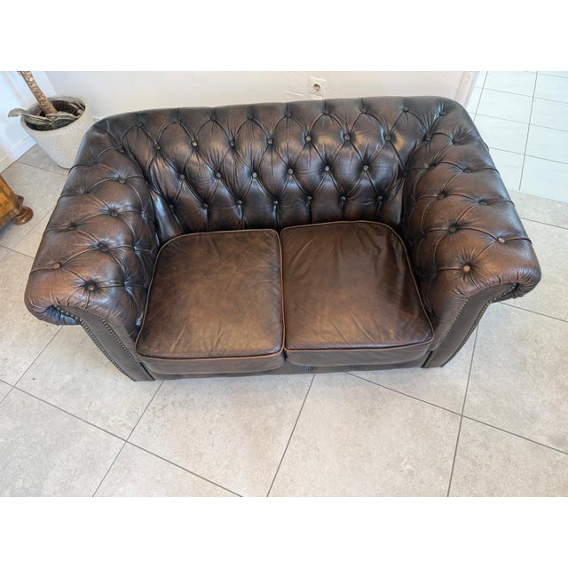Chesterfield Two-Seater Club Sofa in Brown, Austria For Sale - Image 6 of 14