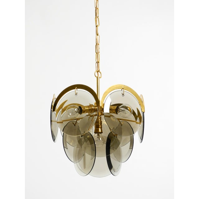 Large Brass Pendant Light with Large Round Glass Plates, 1960s For Sale - Image 6 of 18