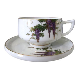 Vintage Koshida Wisteria Garland Geisha Lithophane Tea Cup & Saucer Set- 2 Pieces For Sale