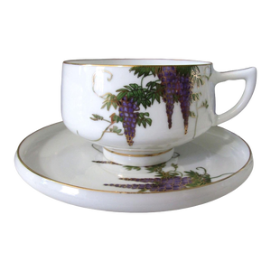 Vintage Koshida Wisteria Garland Geisha Lithophane Tea Cup & Saucer Set- 2 Pieces