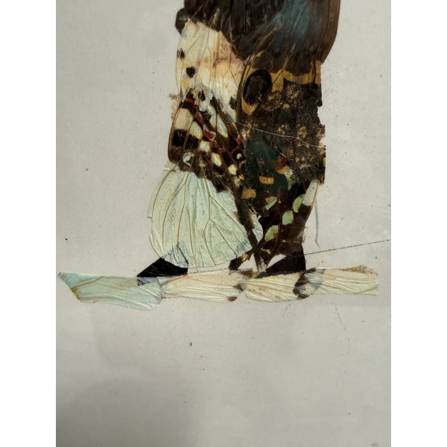 1970s Framed Butterfly Wing Art Featuring Two Figures With Parasols For Sale - Image 5 of 12