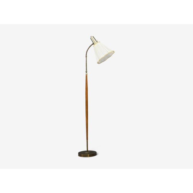 1960s 1960s Armaturhantverk Tibro, Floor Lamp, Teak, Brass, Silk For Sale - Image 5 of 14