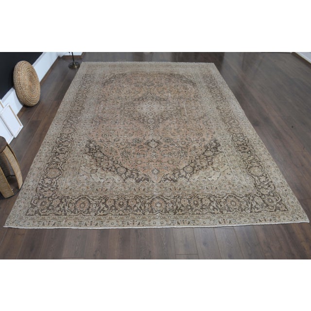 Vintage Persian Hand-Knotted rug is a semi- vintage oversize area rug.'70s Eastern region of Middle East's unique rug is...