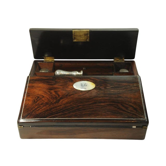 19th Century Rosewood Writing Slope with Inlay, Set of 5 For Sale - Image 3 of 13