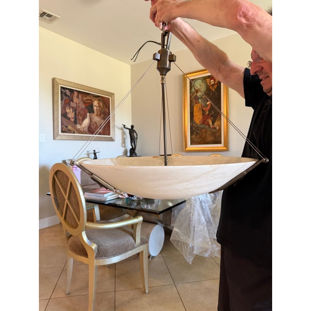Art Deco Vintage Art Deco Style The Alabaster Chandelier Oversized 24” Italian Alabaster Dome Chandelier For Sale - Image 3 of 5