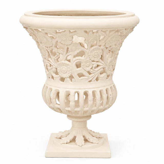 Traditional 16" Bisque Floral Urn For Sale - Image 3 of 3