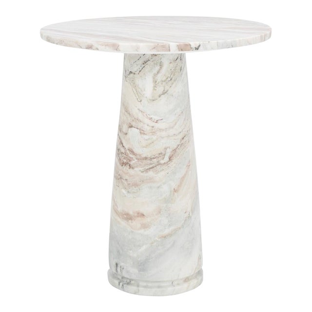 Valentia Tall Round Marble Accent Table - White/Brown | Chairish