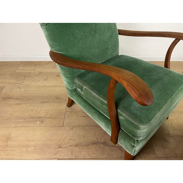 Teal Set of Lounge Chair with Ottoman in Wood and Green Velvet by Paolo Buffa, 1950s For Sale - Image 8 of 9
