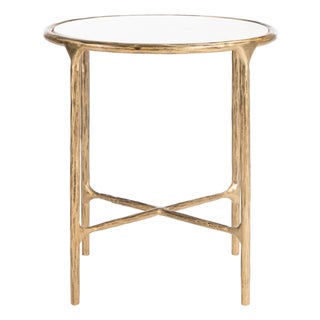 Jessa Metal Round End Table in Brass with White Marble Top For Sale