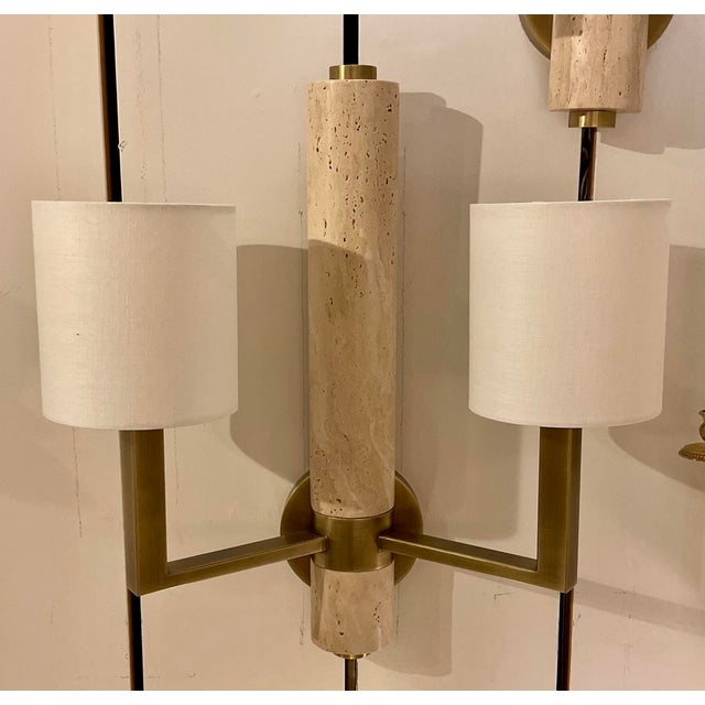 Modern Revelation Modern Travertine Commune Sconces Pair For Sale - Image 3 of 7