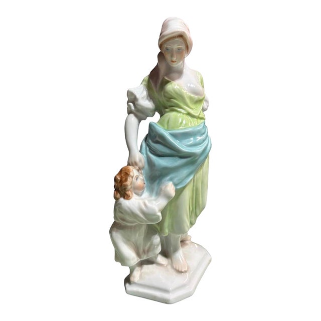 Herend Hungary Hand-Painted Porcelain Figurine “Mother & Child” No. 5425 | Vintage European Collectible For Sale