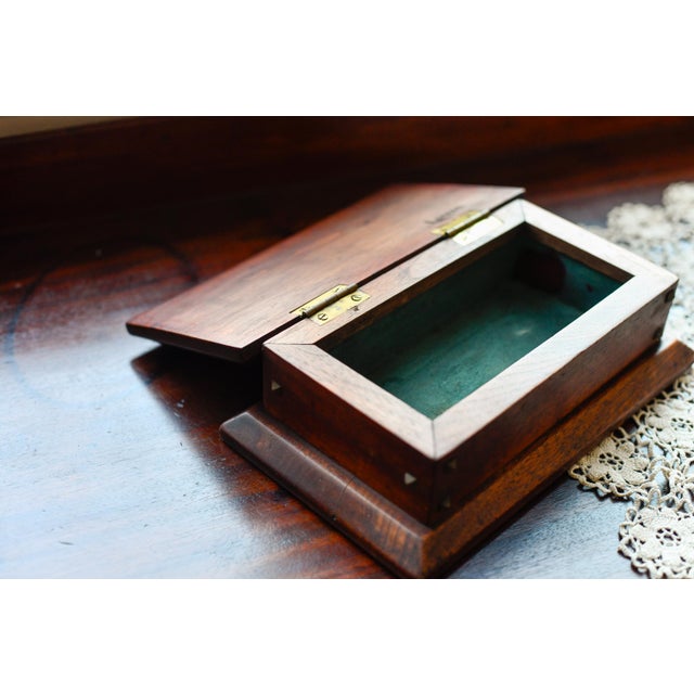 Wood Antique Wooden Keepsake Trinket Box Engraved Zodiac Tarot Card Holder For Sale - Image 7 of 9