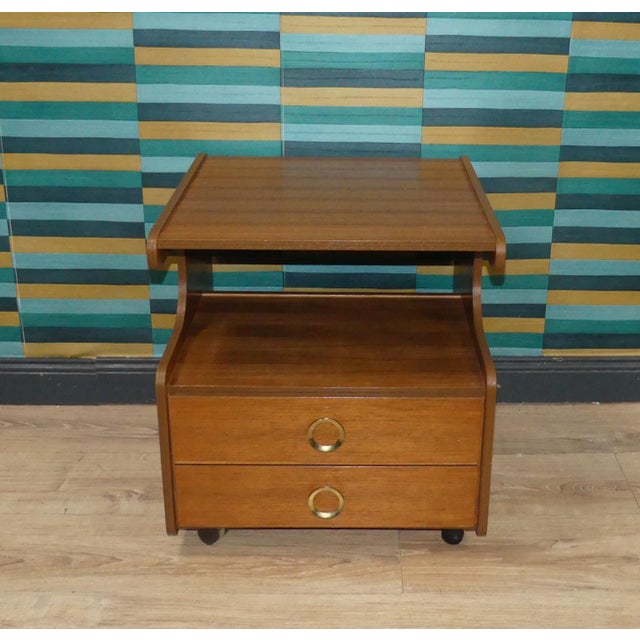 Brown Walnut Record Player Side Table on Casters, 1970s For Sale - Image 8 of 12