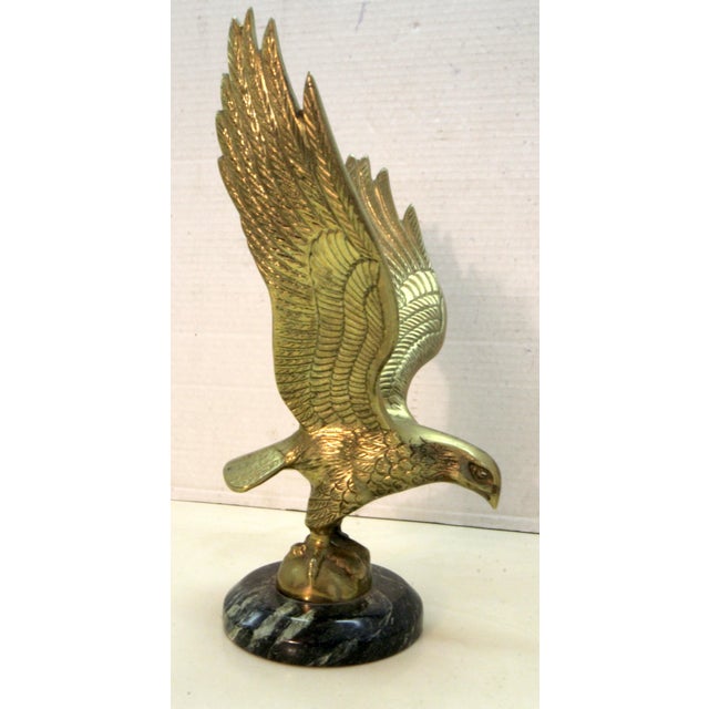 Vintage Cast Brass Eagle With Spanned Wings in Flight – Round Marble Base For Sale - Image 14 of 16
