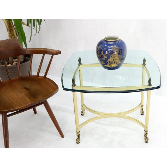 Brass Base Glass Top Rounded Square Coffee Table For Sale - Image 11 of 13