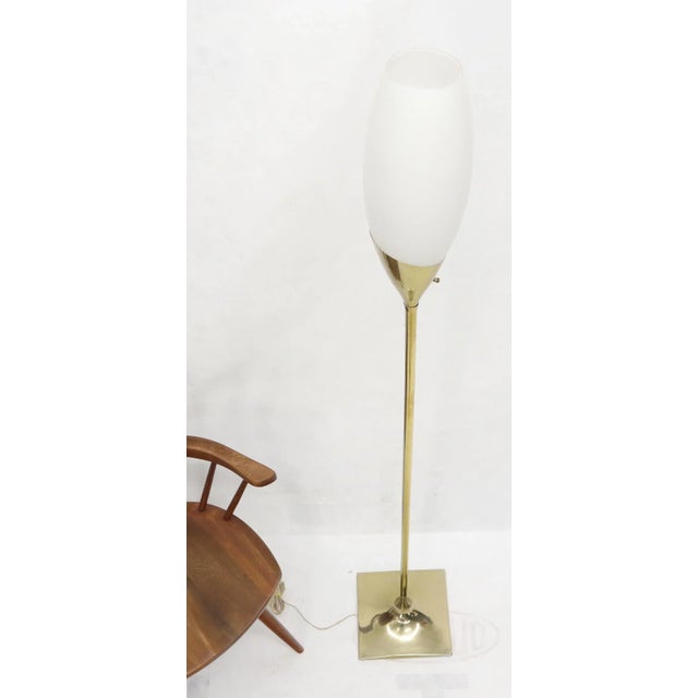 Square Tulip Base Champagne or Wine Style White Frosted Glass Floor Lamp For Sale - Image 6 of 12