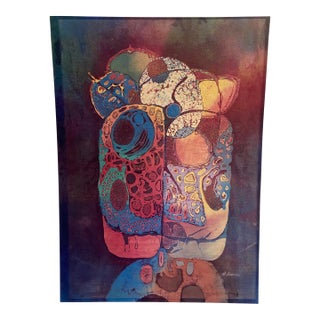 Wall Decoration in Printed Fabric, French Work, Signed Around 1970 For Sale