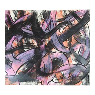 Abstract Black Pink Ribbons Painting by Jerry Adams For Sale
