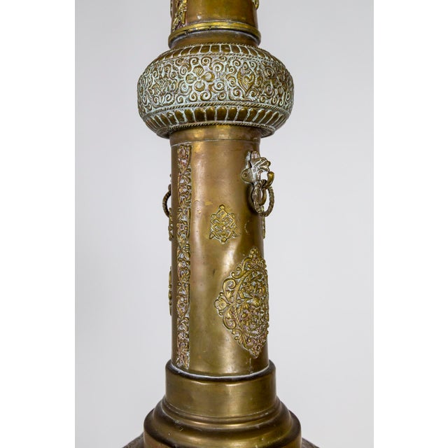 Elongated Indian Gulab Pash Form Bejeweled & Pierced Brass Pendant Light For Sale - Image 4 of 11