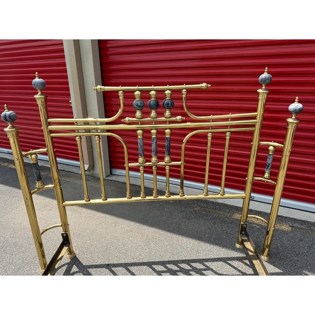Vintage Hollywood Regency Brass Full Size Bed Frame With Marble Accents For Sale - Image 4 of 11