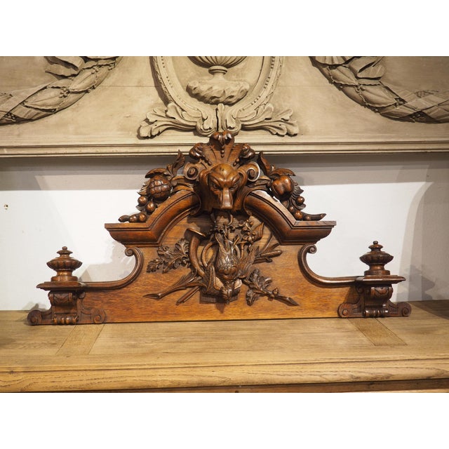 1900 - 1909 Circa 1900 Carved French Oak Overdoor Panel With Dog and Hunt Trophy For Sale - Image 5 of 15