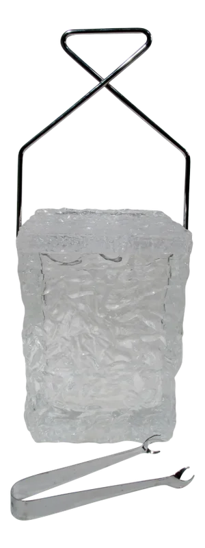 1970s Hollywood Regency Lucite Acrylic Ice Block & Tong Ice Bucket- 2 Pieces