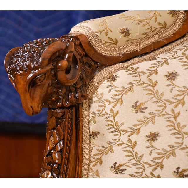 French 1920s Antique French Carved Walnut Spring-Seat Loveseat Sofa New Upholstery For Sale - Image 3 of 17