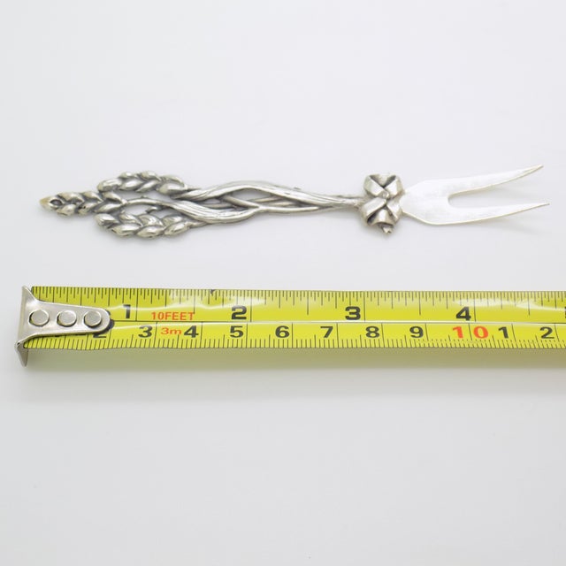 Vintage Italian Handmade Genuine Silver Cocktail Fork With Wheat Corn Decoration For Sale - Image 10 of 10