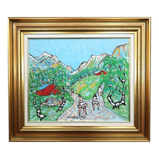Mid-Century Modern 'Valley Walk' Expressive Landscape Oil Painting by Swedish Artist Uno Vallman (1913-2004), Framed For Sale