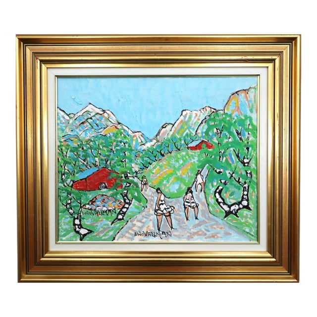 Mid-Century Modern 'Valley Walk' Expressive Landscape Oil Painting by Swedish Artist Uno Vallman (1913-2004), Framed For Sale