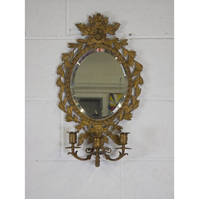 Early 20th Century Polished Brass Lion Head 3 Arm Candelabra With Mirror For Sale - Image 5 of 6
