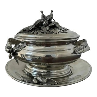 Rare Cipolla Pewter Pheasant Tureen & Under Plate For Sale