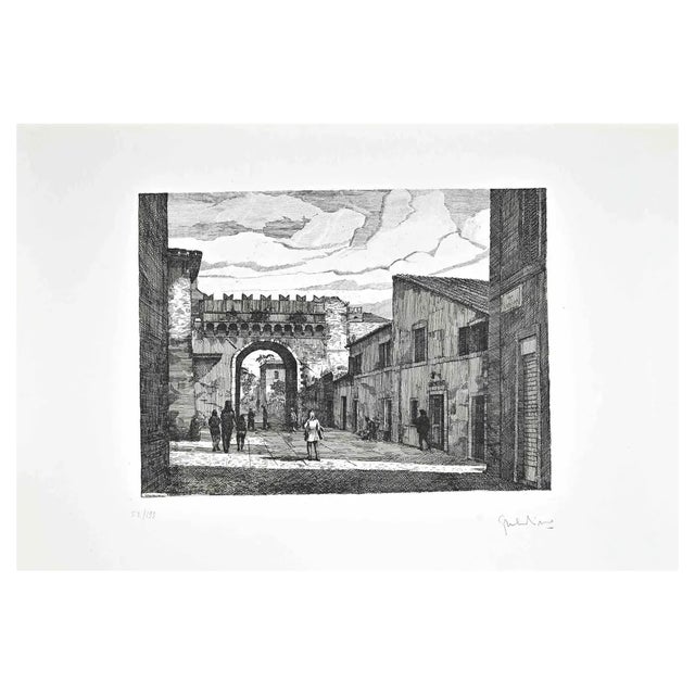 Giuseppe Malandrino, Borgo Pio, Rome, Etching, 1970 For Sale