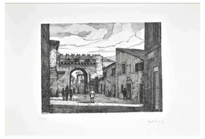Giuseppe Malandrino, Borgo Pio, Rome, Etching, 1970