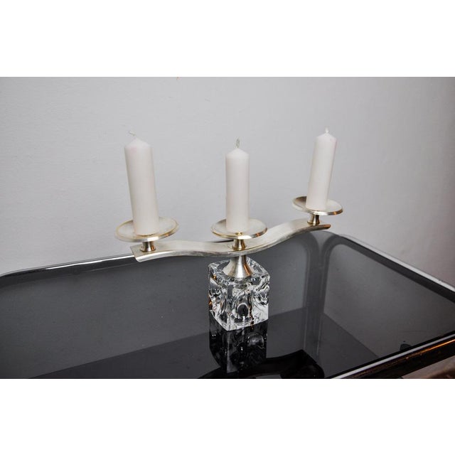 Ice Cube 3-Flame Candlestick in Glass and Silver Metal attributed to Peill & Putzler, Germany, 1970 For Sale - Image 4 of 7