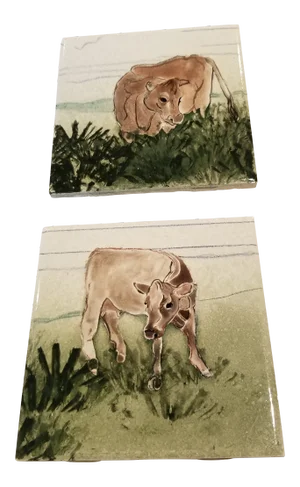 Two Hand Painted Ceramic Cow Tiles