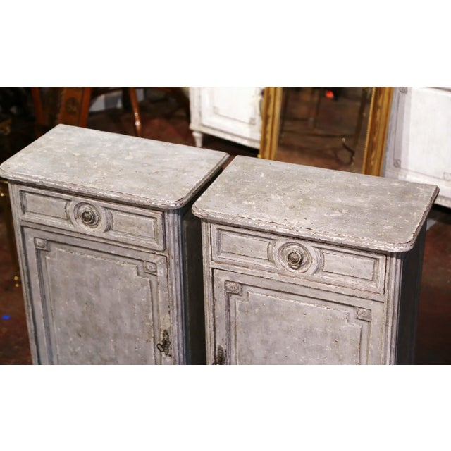 French Pair of 19th Century French Louis XVI Painted Confiturier Cabinets For Sale - Image 3 of 13