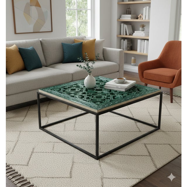 Large Chinese Oriental Green Glaze Square Ru Yi Clay Tile For Sale - Image 12 of 12