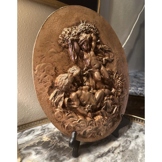 French 19th Century Heavy Bronze Relief Plaque of 3 Cherubs For Sale - Image 11 of 11