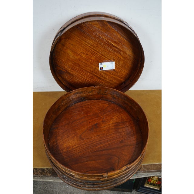 Wood Antique Chinese Shanxi Round Bentwood Dumpling Serving Steamer Box For Sale - Image 7 of 10