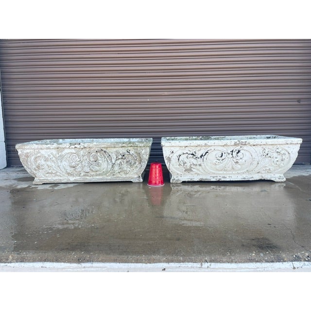Victorian Pair of 1910 Asheville Estate Cast Concrete Rectangular Planters / Troughs For Sale - Image 3 of 11
