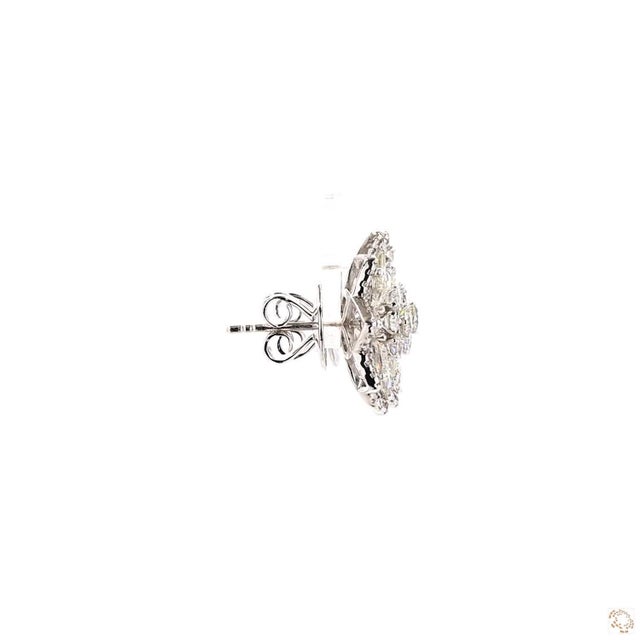 Silver 1.33 Carat Round Brilliant Cut Diamond Gold Earrings, Pair For Sale - Image 8 of 9