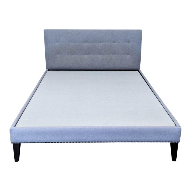 West Elm Modern Upholstered Bed Frame With Tufted Headboard - Queen Size For Sale