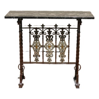 Antique Spanish Revival Entry Hall Table | Wrought Iron, Brass & Black Marble Console | Circa 1910 For Sale