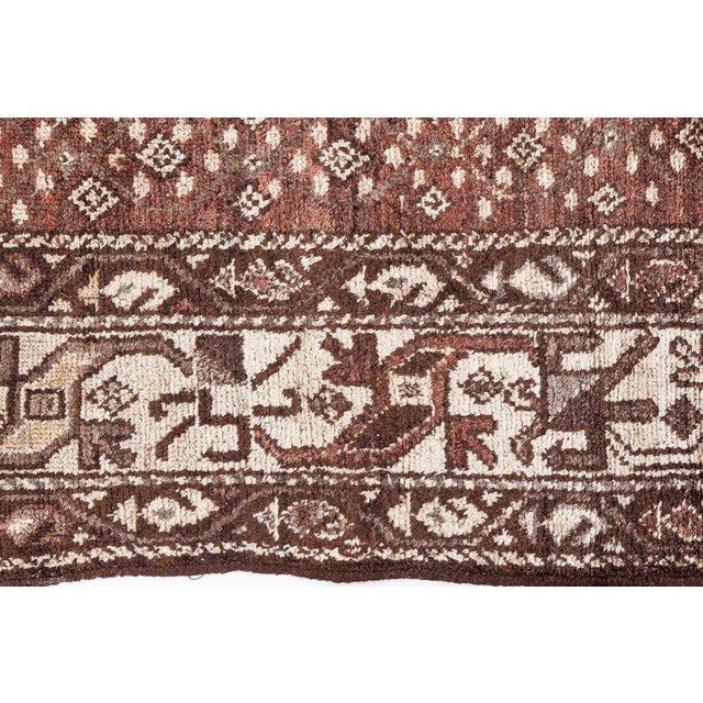 Persian Antique Persian Malayer Chocolate Brown, Sandy Beige Hand Knotted Wool Rug For Sale - Image 3 of 9