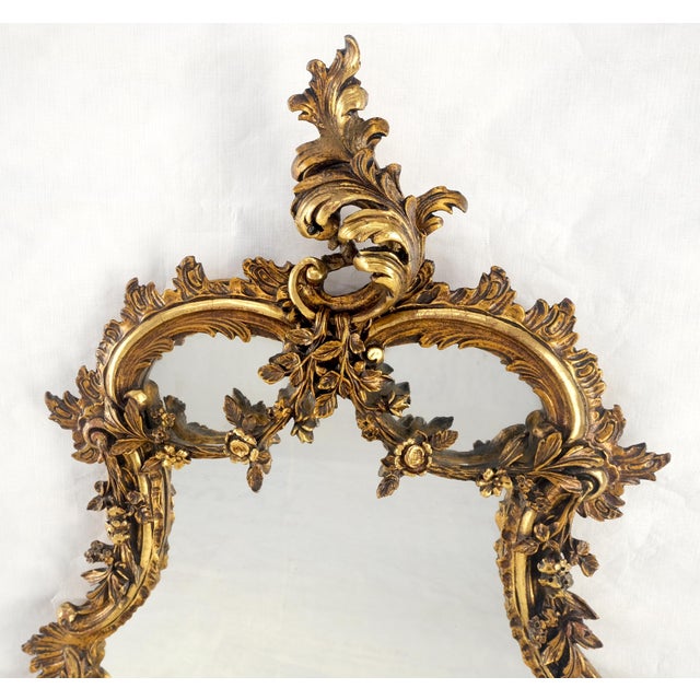 Antique c1900s Fine Gilt Gesso Rococo Style Tear Drop Shape Wall Mirror For Sale - Image 10 of 11