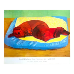 David Hockney Vintage 1995 Lithograph Print " Dog Paintings " Pop Art Exhibition Poster