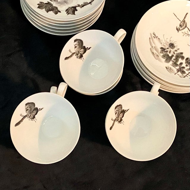 Ceramic Vintage Dorthy Thorpe Mid Century Hand Painted China With Peonies, Flowers, Birds, and Butterflies. Full Service for Six. - 30pcs Spring Dinnerware For Sale - Image 7 of 9