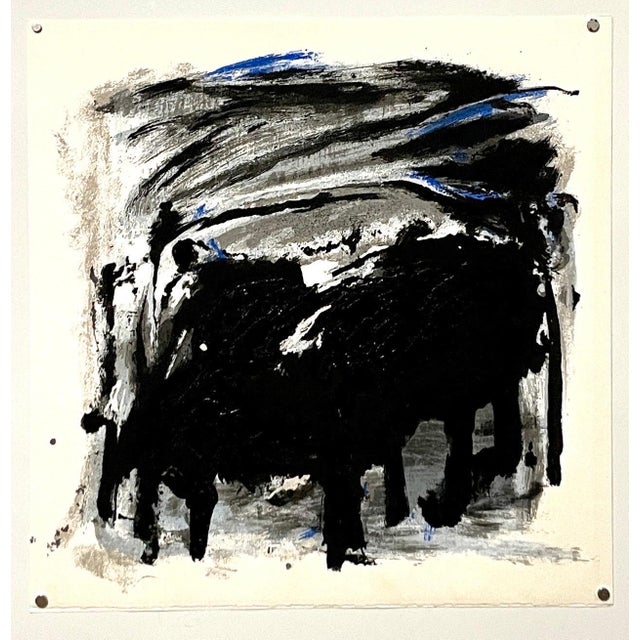 Heavily textured abstract print in a serigraph and terragraph technique. It has a raised texture to the surface, A...