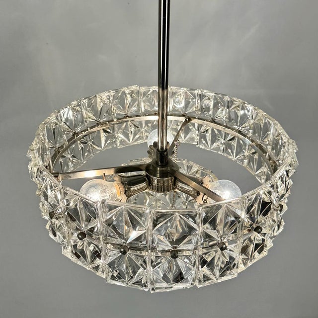 Glass Mid-Century Modern Crystal Glass Plates & Chrome Chandelier from Targetti Sankey, Italy, 1960s For Sale - Image 7 of 8
